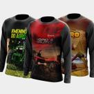 Combo Kit 3 Camisas Agro Masculinas Manga Longa Zíper Proteção Uv Temática Boi Colheitadeira Milho Soja Trator