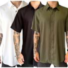 Combo Kit 3 Camisas Masculinas Manga Curta Social Viscose Combo Kit 3 Camisas Masculinas Manga Curta Social Viscose