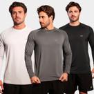 Combo Kit 3 Camisas Raglan Manga Longa Slim Proteção Uv Respirável Para Dia a Dia Academia Passeio