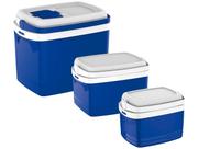 Combo Kit Caixa Termica 32L 12L 5L Coller Bebidas Porta Copo Azul