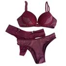Combo Lingerie Feminino Com 2 Calcinhas 1 sutiã com Bojo Rendado