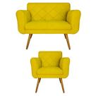 Combo Namoradeira e 1 Poltrona Estofada Hall de Entrada Isabella Corano Amarelo - LM DECOR