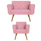 Combo Namoradeira e 1 Poltrona Estofada Hall de Entrada Isabella Suede Rosa - LM DECOR