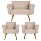 Combo Namoradeira e 2 Poltrona Decorativa Para Escritório Isabella Corano Bege - LM DECOR