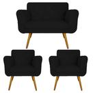 Combo Namoradeira e 2 Poltrona Decorativa Para Escritório Isabella Corano Preto - LM DECOR