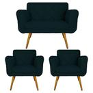 Combo Namoradeira e 2 Poltrona Decorativa Para Escritório Isabella Suede Azul Marinho - LM DECOR