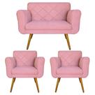 Combo Namoradeira e 2 Poltrona Decorativa Para Escritório Isabella Suede Rosa - LM DECOR