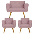 Combo Namoradeira e 2 Poltrona Decorativa Para Escritório Isabella Suede Rosê - LM DECOR
