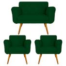 Combo Namoradeira e 2 Poltrona Decorativa Para Escritório Isabella Suede Verde - LM DECOR