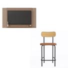 Combo Painel para Tv 65" 180cm Jace com Banco Alto Student Cinza Caramelo Caemmun Móveis