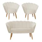 Combo Pétala Namoradeira e 2 Poltronas Decorativa Estofada Suede Bege - LM DECOR