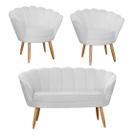 Combo Pétala Namoradeira e 2 Poltronas Decorativa Estofada Suede Branco - LM DECOR