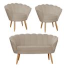 Combo Pétala Namoradeira e 2 Poltronas Decorativa Estofada Suede Cappuccino - LM DECOR