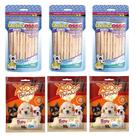Combo Petiscos Cães Filhotes: 3 Ossinho Deliciosso Palito Fino Baby Leite e 3 Bifinho Xisdog Baby