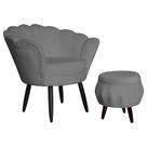 Combo Poltrona Decorativa E Puff Para Recepção Pétala Suede Cinza - LM DECOR