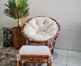 Combo Poltrona Decorativa + Jarro de bambu completo + puff confortável Tecido Impermeável cadeira fibra sintética Área Piscina jardim