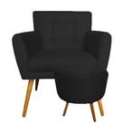 Combo Poltrona Decorativa Onix Mais Puff Redondo Napa Preto - DS Estofados