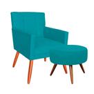 Combo Poltrona Decorativa Onix Mais Puff Redondo Suede Azul Turquesa - DS Estofados