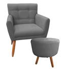 Combo Poltrona Decorativa Onix Mais Puff Redondo Suede Cinza - DS Estofados