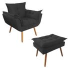 Combo Poltrona Decorativa Opalla Mais Puff Pés Palito Suede Preto - DS Estofados