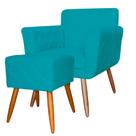 Combo Poltrona mais Puff Isabela em Tressê Pés Palito Suede Azul Turquesa - DS Estofados