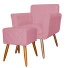 Combo Poltrona mais Puff Isabela em Tressê Pés Palito Suede Rosa - DS Estofados