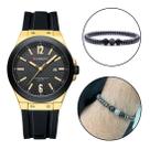 Combo Relógio Masculino Casual Dourado + Pulseira Hematita Combo Relógio Masculino Casual Dourado + Pulseira Hematita