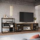 Combo Sala Rack e Estante Mel Industrial Ferro Preto Kit