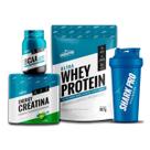 Combo shark pro whey protein leite + creatina + bcaa + brinde pouch