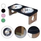 Comedouro Cachorro Pet MDF Elevado Duplo Colors Preto - Inox