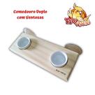 Comedouro Duplo com Ventosas Play Psitas. Potes de Porcelana de 30ml.