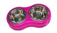 Comedouro Duplo De Inox Cães Gatos rosa - 230ml.