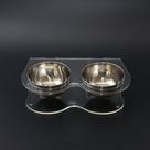 Comedouro Duplo para Pets em Acrílico Incolor Com Tigela em Inox- Ideal