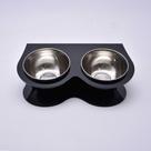 Comedouro Duplo para Pets em Acrílico Preto Com Tigela em Inox- Ideal para ração e sachê