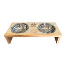 Comedouro Duplo PINUS Pet Bebedouro Cachorro Gato Elevado Em Madeira 2 Pote Inox