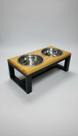 Comedouro Elevado Duas Tigelas Inox Madeira M