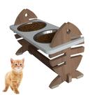 Comedouro Elevado Duplo Gato Pet MDF Espinha de peixe Regulagem Altura - Inox