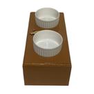 Comedouro Elevado Duplo Para Marrom Gatinho Madeira Pinus Tigela Porcelana 320ml Tam Pp Sivas Pet