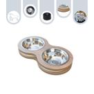 Comedouro Elevado Duplo Pet MDF Cães E Gatos - Inox