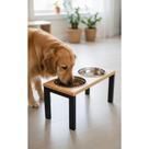 Comedouro Elevado Madeira Cães Gatos Duplo Inox 1L Comedouro Elevado Madeira Cães Gatos Duplo Inox 1L