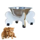 Comedouro Elevado Pet Gato Cachorro MDF Modelo Osso 11 cm - Inox