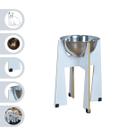 Comedouro Elevado Pet Gato Cachorro MDF Torre Grande 30 cm - Inox