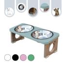 Comedouro Gato Pet MDF Elevado Duplo Colors Verde - Inox Comedouro Gato Pet MDF Elevado Duplo Colors Verde - Inox
