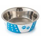 Comedouro Inox antiderrapante Patinha Bolinha Azul Pet 14cm