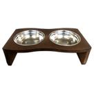 Comedouro Madeira Com 2 Potes Em Inox Para Pet Cachorro Gato