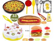 COMIDINHA De Brinquedo Sanduiche Pizza Bolo Kit Cozinha Infantil Fast Food Masterchef 33 pçs