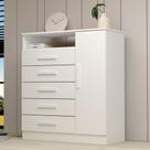 Cômoda 1 Porta 5 Gavetas 100% MDF 95cm Nemésia Espresso Móveis Branco