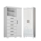 Cômoda 1 porta 6 gavetas Marabá com Armário Multiuso Fit Branco Brilho - Santos Andirá
