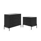Cômoda 3 Gaveta e Mesa Cabeceira 2 Gaveta Jasper Preto Fosco