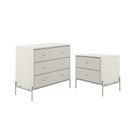 Cômoda 3 Gavetas e Mesa Cabeceira Jasper Off White Champanhe